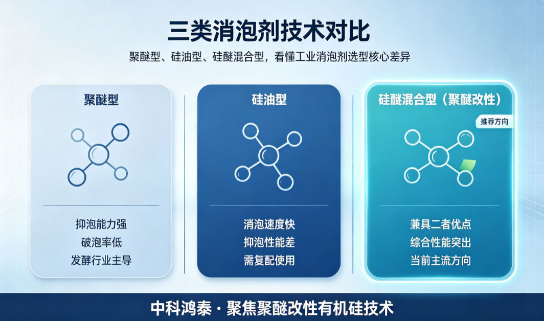 三類消泡劑技術路線對比（聚醚型/硅油型/聚醚改性型）