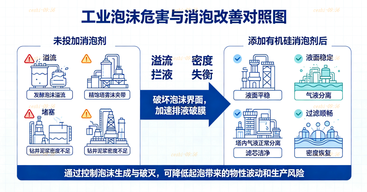 工業(yè)泡沫危害與消泡改善對(duì)比圖