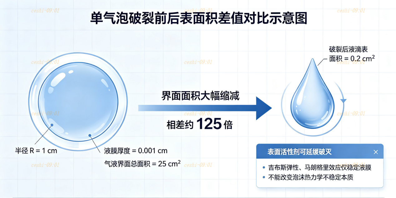 單氣泡破裂前后表面積差值對比示意圖