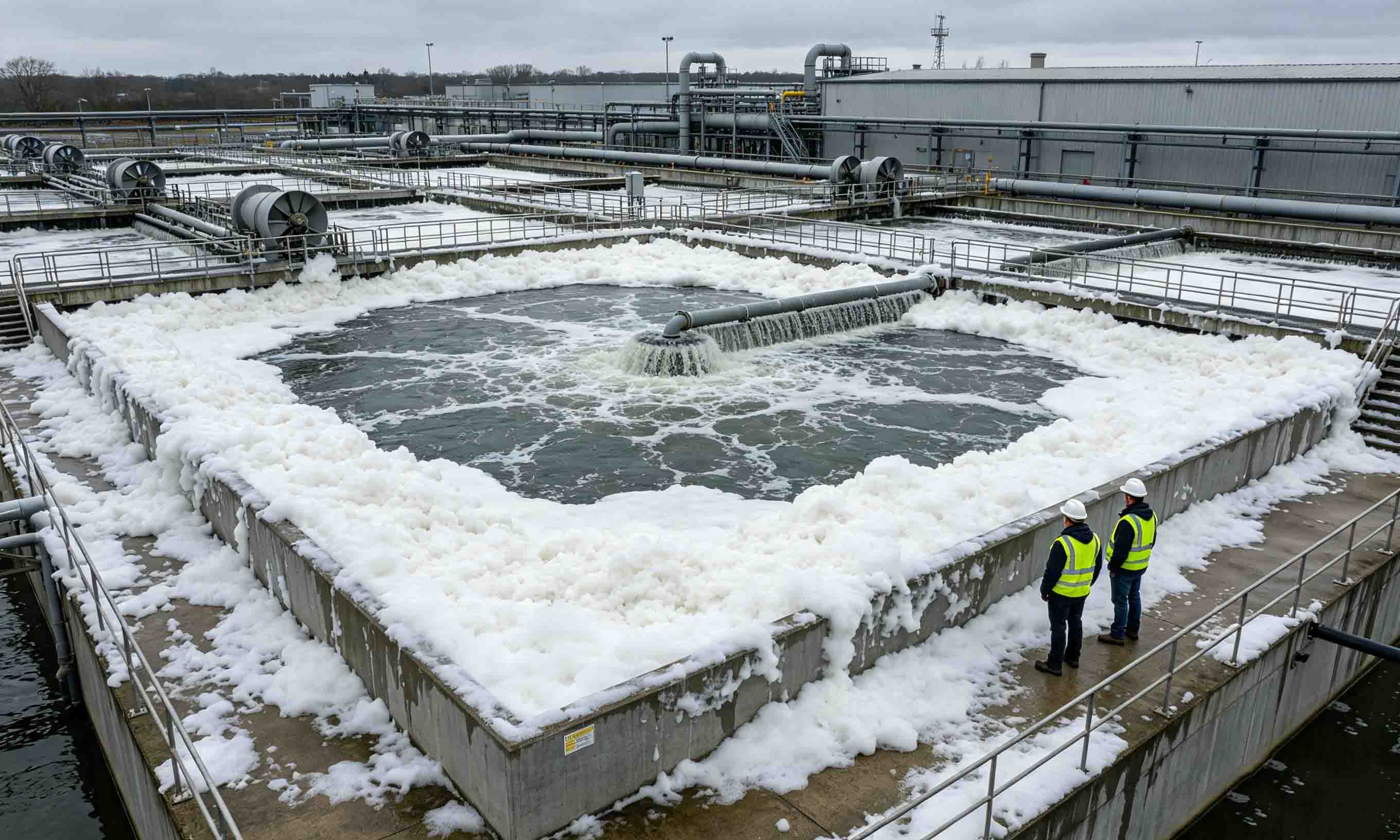 污水處理曝氣池泡沫滿溢，需要使用水處理消泡劑控制