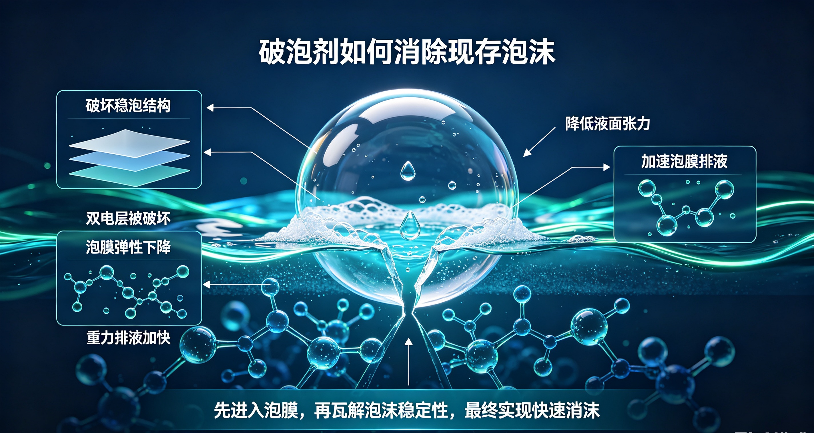 破泡劑的消沫機理示意圖