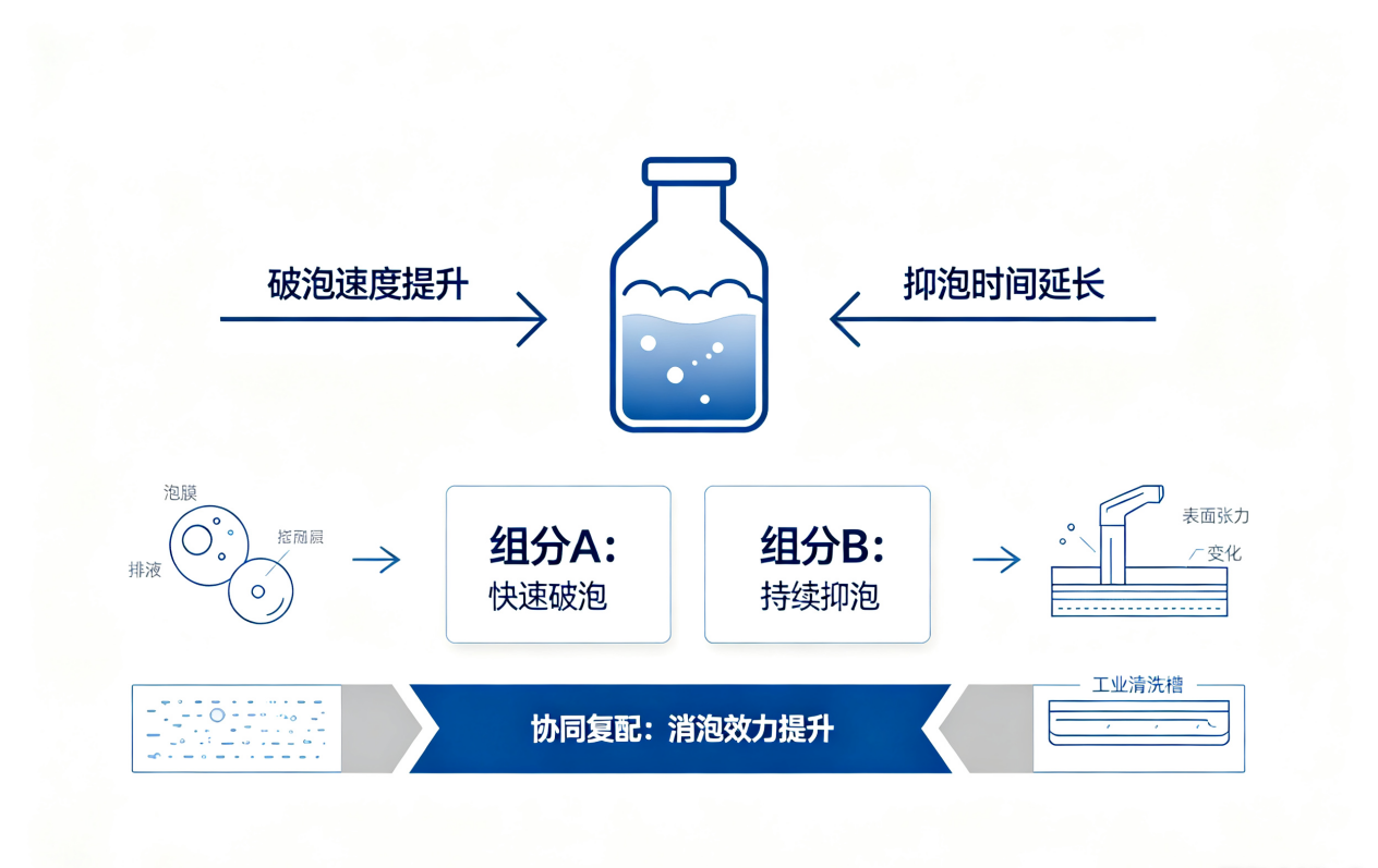 消泡劑協同復配原理科普示意圖