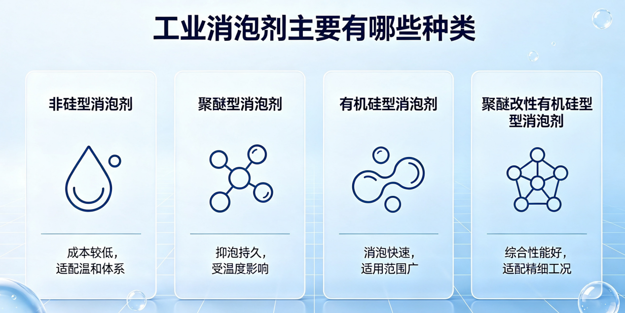 工業消泡劑分類及性能示意圖