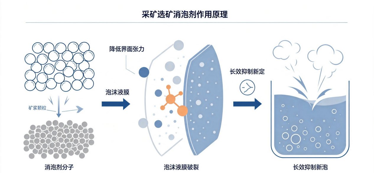 采礦選礦消泡劑原理示意圖