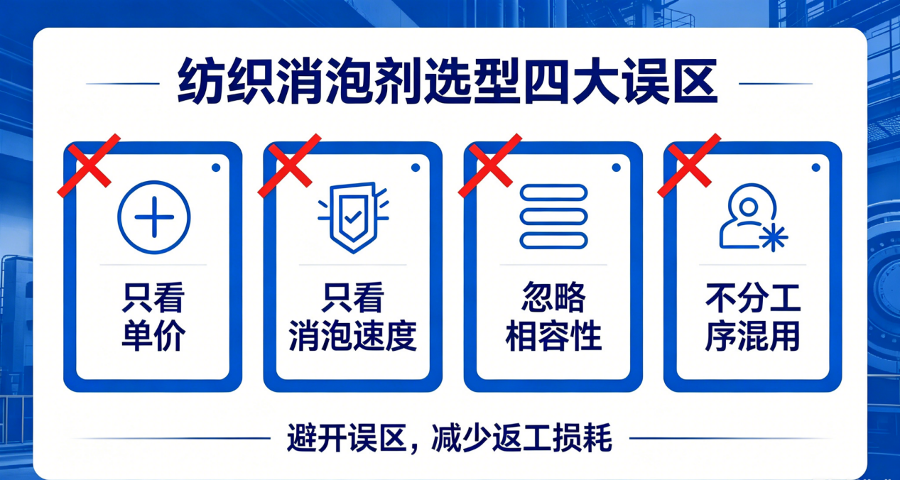 紡織消泡劑選型四大誤區(qū)示意圖