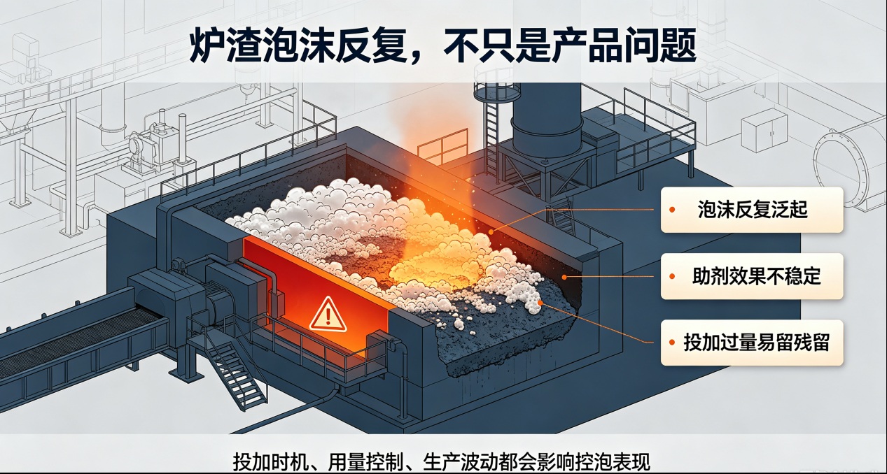 爐渣泡沫反復溢出問題示意圖